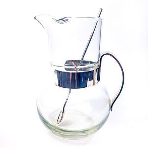 MCM Handblown Glass Cocktail Pitcher w/ Silver Plate Handle and Stirrer